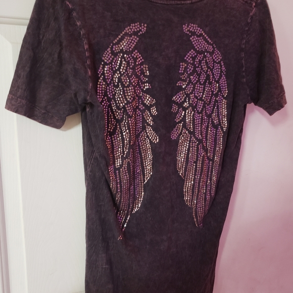 Sinful Tops - Sinful angel wing rhinestone t-shirt medium